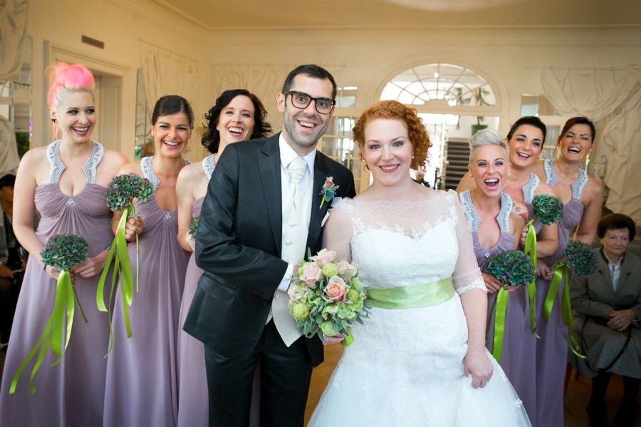 The Newlyweds with the Bridesmaids
